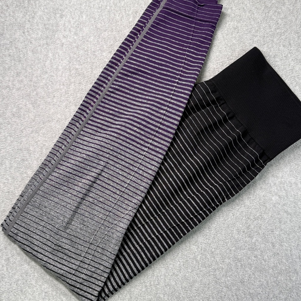 Marika Women's Black Gray Stripe Seamless Leggings Size M Medium Activewear